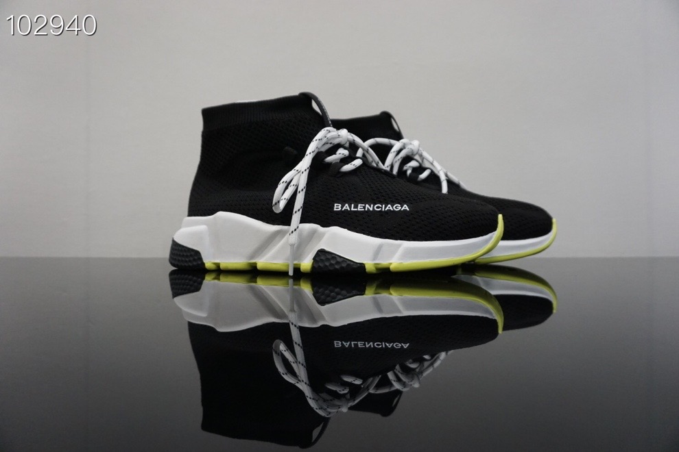 Balenciaga Speed Lace-Up in black knit, white, neon yellow and black sole unit 587289W17041016